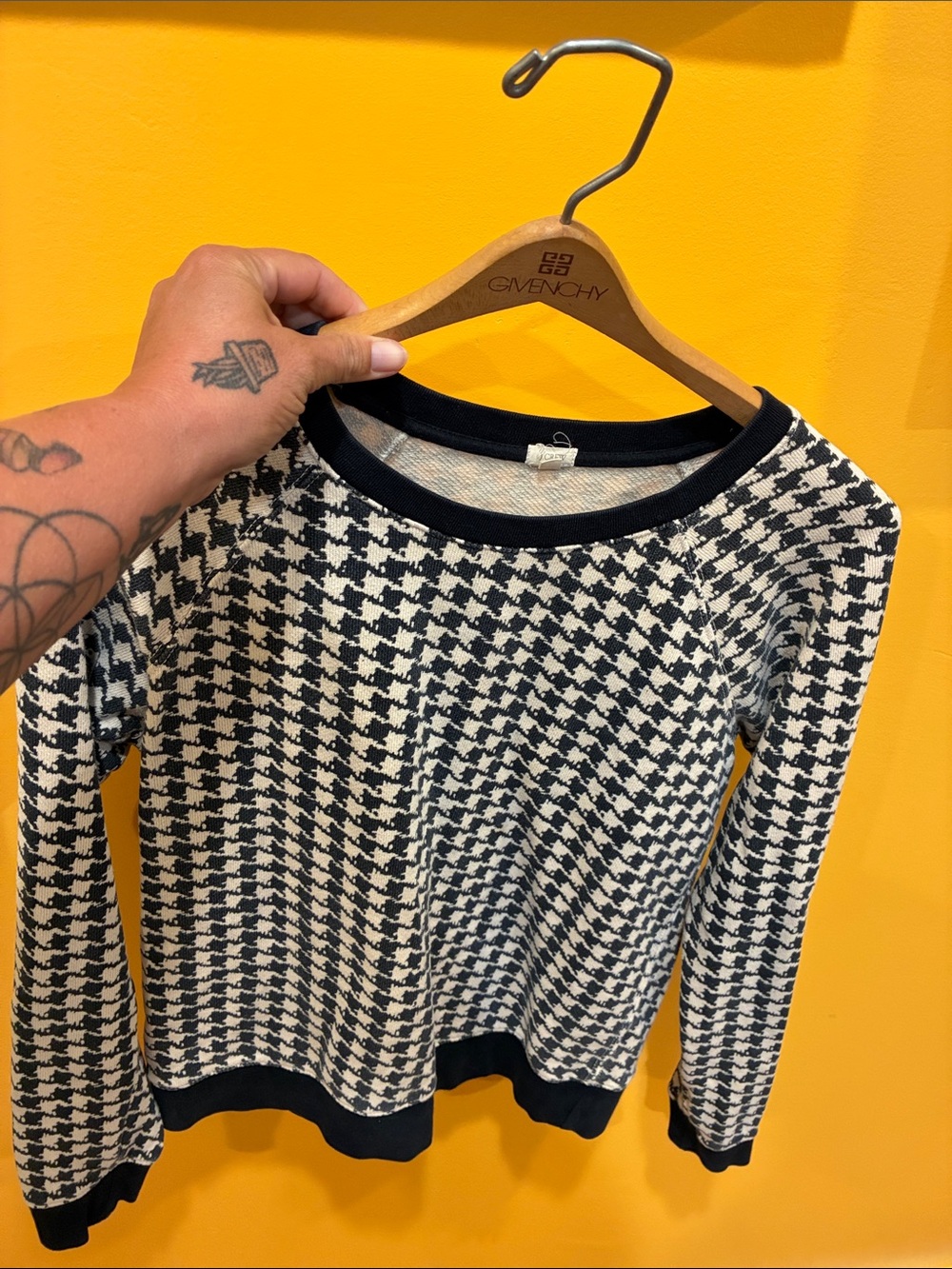 J. Crew Black and White Houndstooth Crewneck Sweater